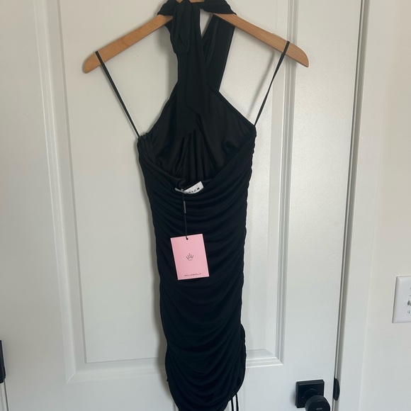 NWT Hello Molly Black Backless Bodycon Rouched Halter Neck Mini Dress Small - Picture 3 of 4